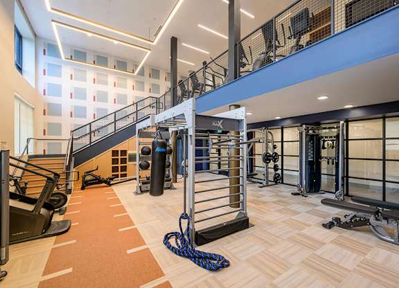 Two story fitness center at 333 Ellington Apartments in Gaithersburg MD