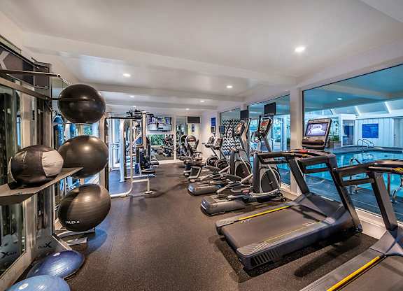 Fitness center treadmills at The Cove at Tiburon Apartments in Tiburon CA