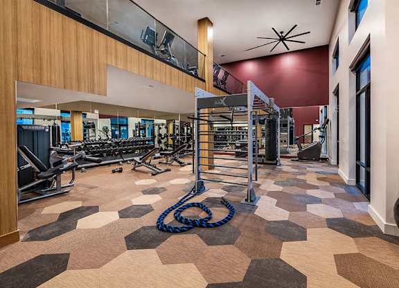 Fitness Center Downstairs at Heights at 1520 Apartments in Houston TX