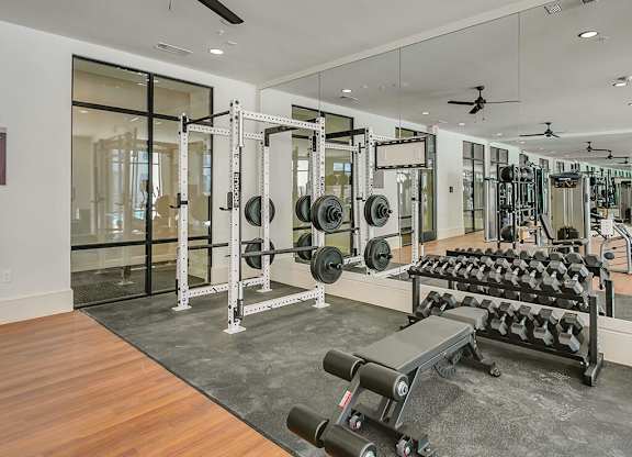 Fitness Center Free Weights at The Huntington Apartments in Plano TX