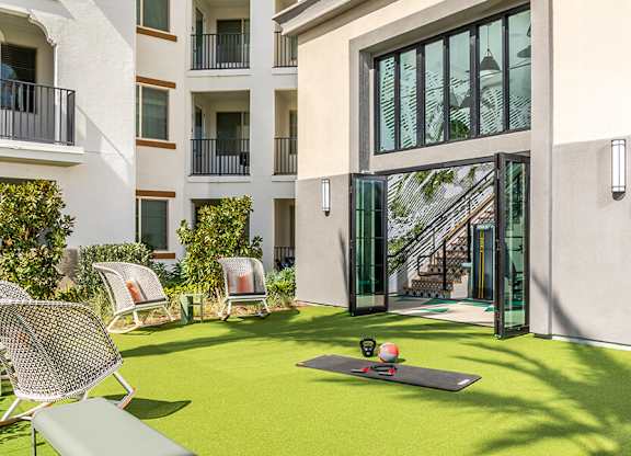 Fitness Center Outdoor Lawn at West Village Poway Apartments in Poway CA