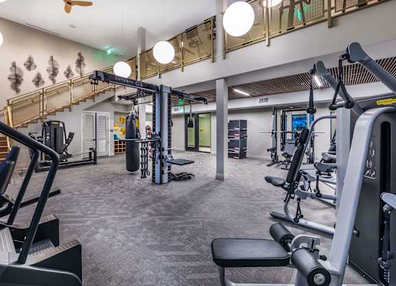 Fitness Center weights area at Avel Apartment Homes in Orange CA