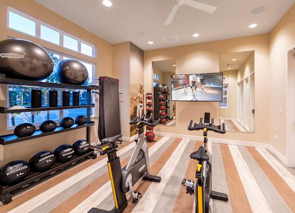 Fitness Center Spin Room at The Seaton Apartments in San Diego CA