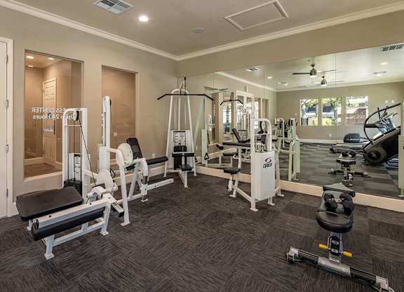 Fitness center weight machines at Vintara Apartments in Murrieta CA