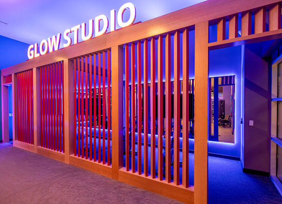 Fitness Empower Glow Studio Pink Purple at Chroma Apartment Homes in Canoga Park CA