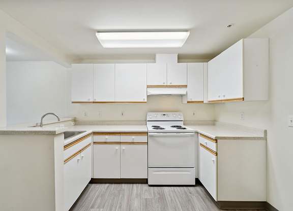 Kitchen cabinets at Woodlands at Forbes Lake Apartments in Kirkland WA