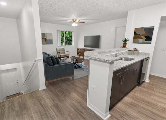 Kitchen and Living Room at Running Brook Apartments in Miami FL