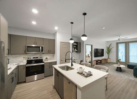Kitchen and Living Room Black Pearl at Wayfern Apartments in Sandy Springs GA