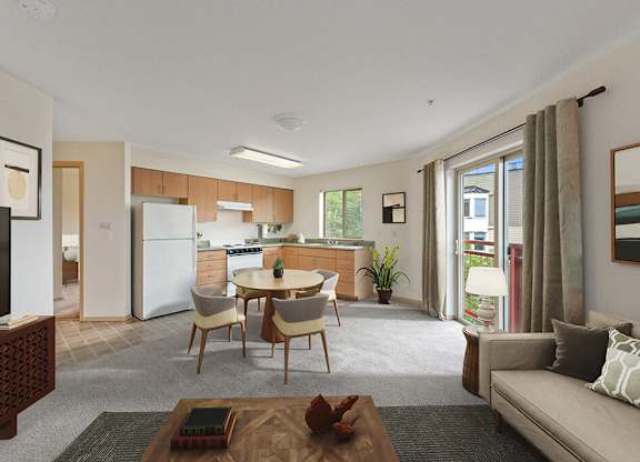 Kitchen and Living Room at Washington Terrace in Seattle WA