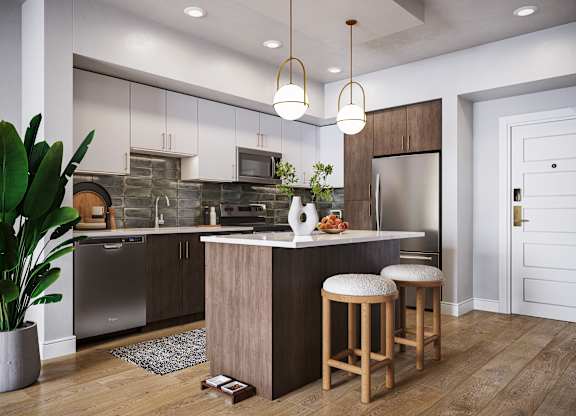 Kitchen with Brass Volcano Finish at Treo in Fort Lauderdale FL