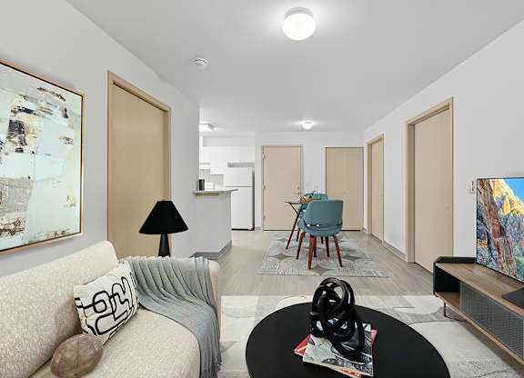 Living room and entrance at Alderwood Court in Lynnwood WA