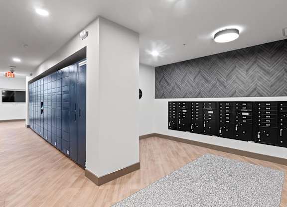 Mail room at VERO Apartments in Chelsea MA