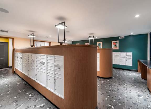 Mail room at Bevel Apartments in San Diego CA