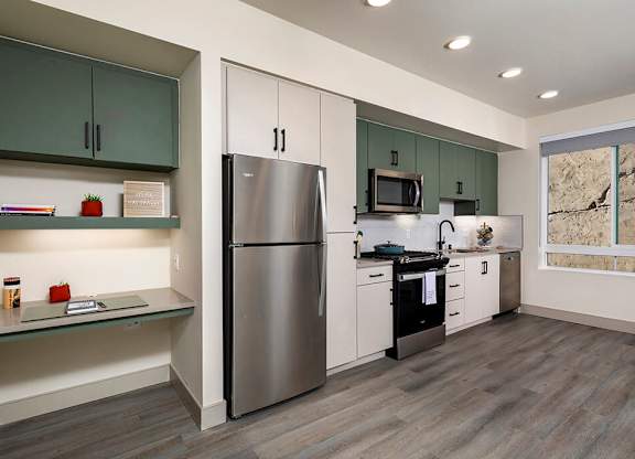 Stainless steel kitchen appliances at Rivair Apartment Homes in San Diego CA