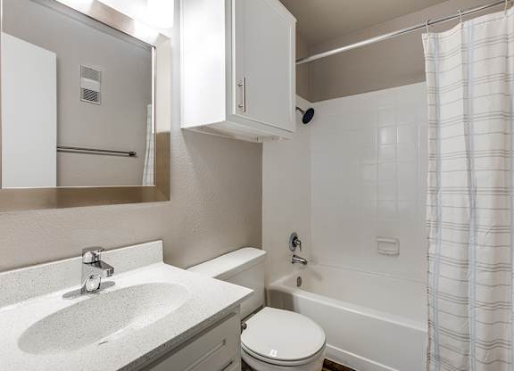 Bathroom shower at Mission James Place Apartments in Austin TX