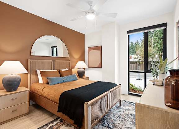 Boundless forest design bedroom at The Brynn in Kirkland WA