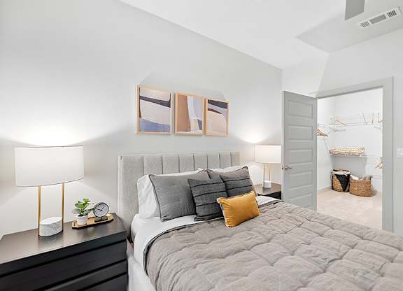 Model Concrete Design Package Bedroom and Closet at East Bend Apartments in Houston TX