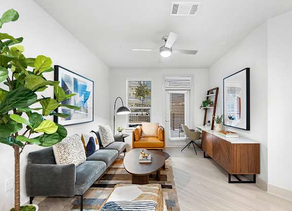 Model Concrete Design Package Living Room at East Bend Apartments in Houston TX
