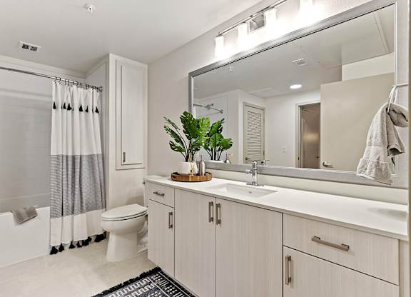 Bathroom with shower at Altitude Apartments in South San Francisco CA