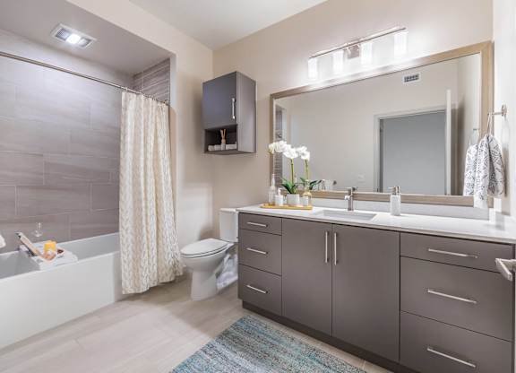 Model Honey Finish Package Bathroom at Vita Apartment Homes in Orange CA