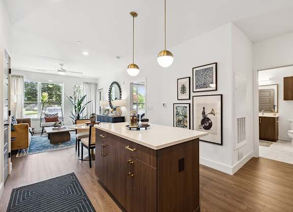 Model kitchen island at Jayden Apartments in Peabody MA