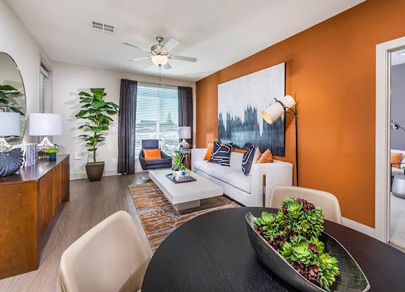 Living room with bright wall at 808 West in San Jose CA