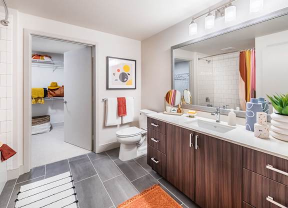 Model Main Bathroom at Embark Apartments in Fremont CA