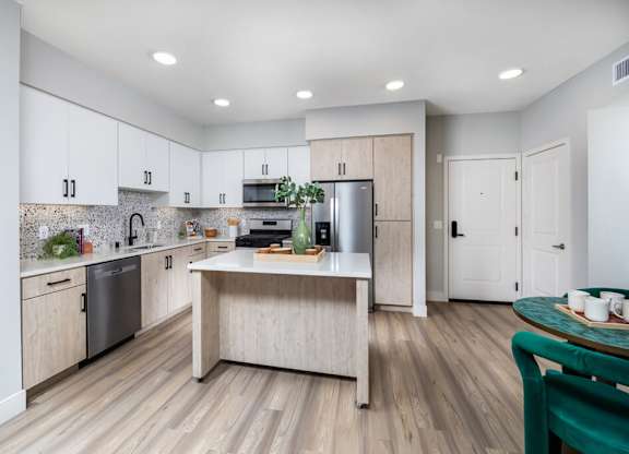 Kitchen with island at Bevel Apartments in San Diego CA