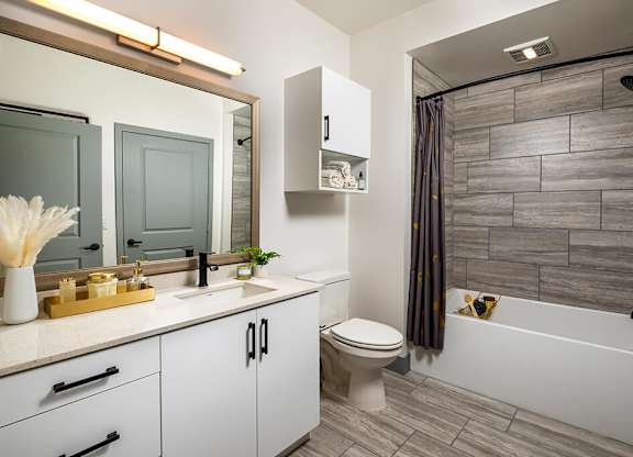 Model Pewter Bathroom at Chroma Apartment Homes in Canoga Park CA