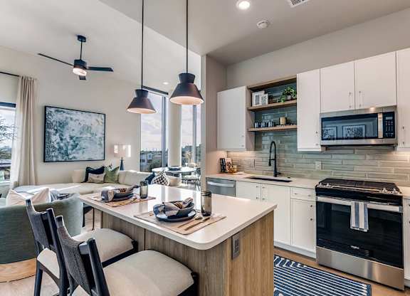 Sage design kitchen at 1010 Waugh Apartments in Houston TX