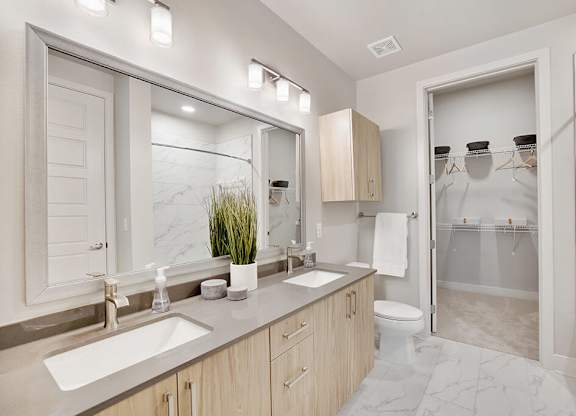Model Sandalwood Design Package Bathroom at 1810 Main Apartments in Houston TX