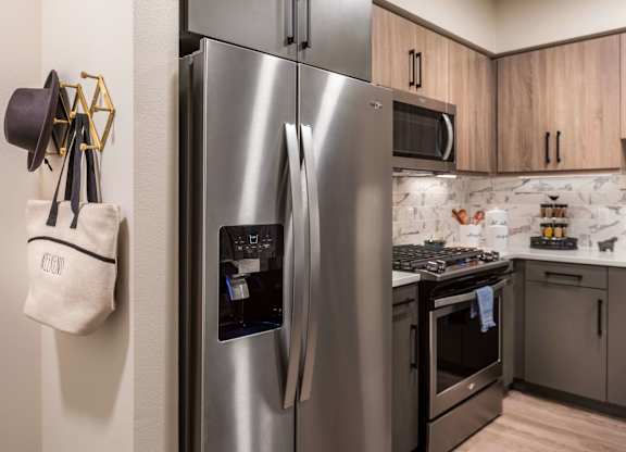 Stainless steel kitchen appliances at Avel Apartment Homes in Orange CA