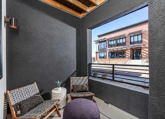 Snow design patio at Olivean Apartments in Broomfield CO