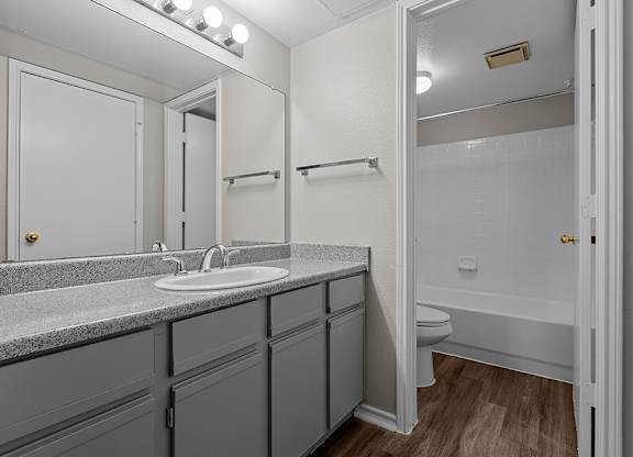 Modern bathroom with separate shower at Valley Ridge Apartments in Lewisville TX