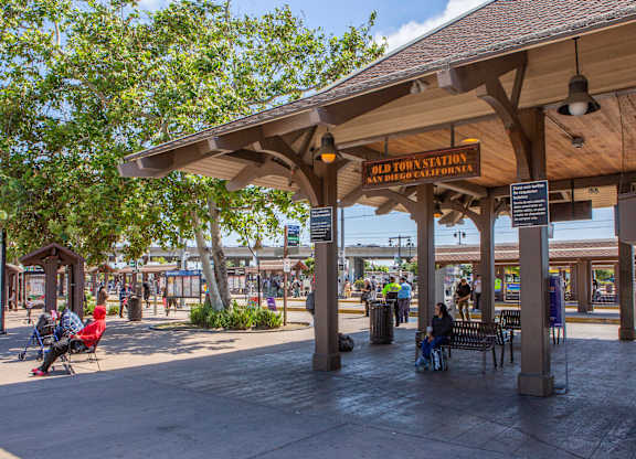 Old Town Transit Station Signage Near Bevel Apartments in San Diego CA