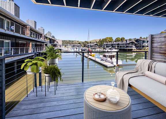 Patio with view at The Cove at Tiburon Apartments in Tiburon CA