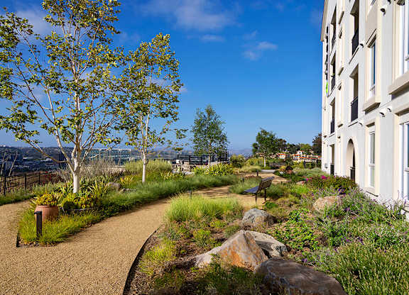 Outdoor walking path at Chromatic Flats Apartments in San Diego CA
