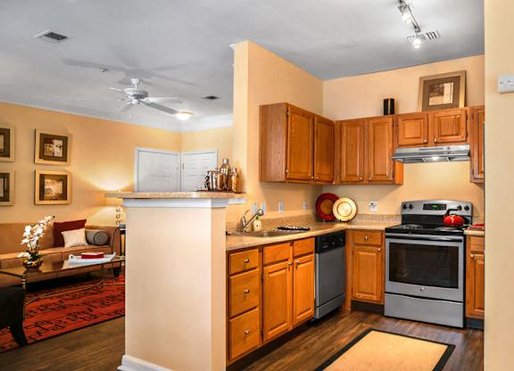 open kitchen at River Pointe at Den Rock Apartments in Lawrence, MA