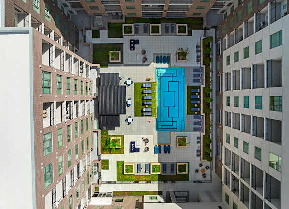 Pool Aerial at 1810 Main Apartments in Houston TX