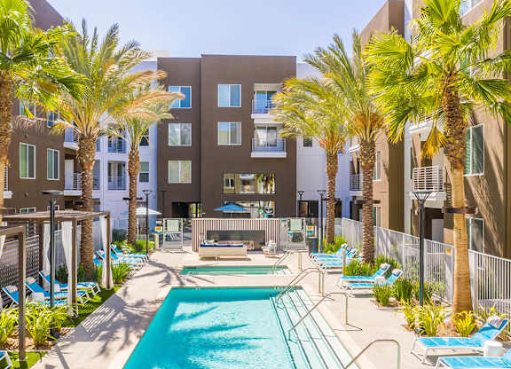 Pool and Cabanas at Embark Apartments in Fremont CA