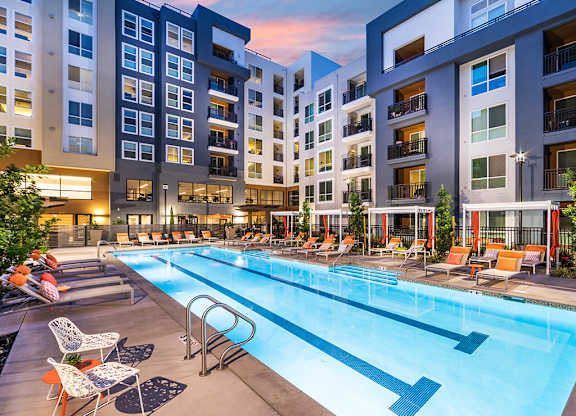 Pool at dusk at 808 West in San Jose CA