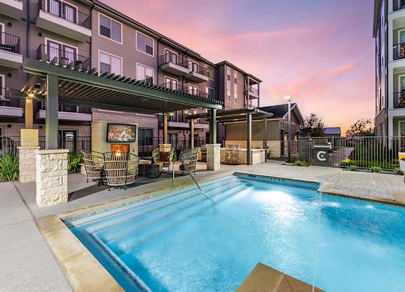 Pool and fire place at Cala Apartments in Austin TX