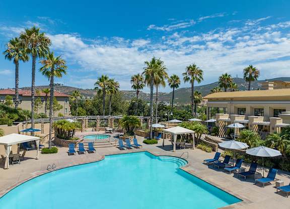 Pool cabanas at Cresterra Apartments in San Marcos CA