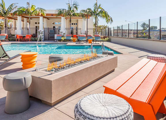 Poolside Fire Table at The Seaton Apartments in San Diego CA