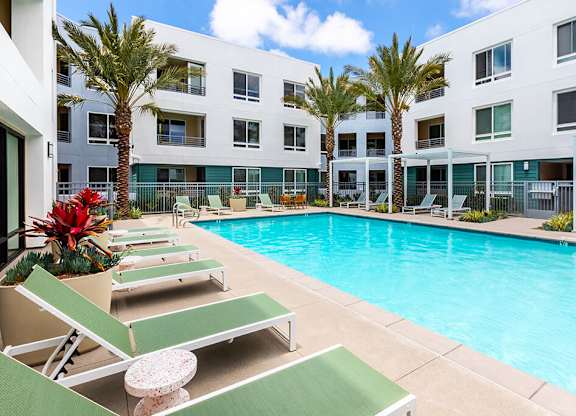 Pool Lounge Chairs at Bowen Apartments in San Diego CA