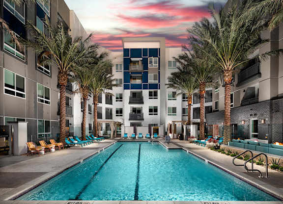 Pool Luminescence Pool Sunset at Chroma Apartment Homes in Canoga Park CA