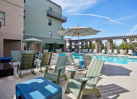 Pool Seating Area and View at Haven at Del Mar Station Apartments in Pasadena CA