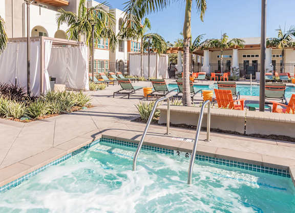 Pool with spa at The Seaton Apartments in San Diego CA