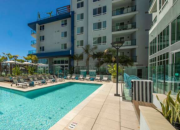 Pool wide view at Rivair Apartment Homes in San Diego CA