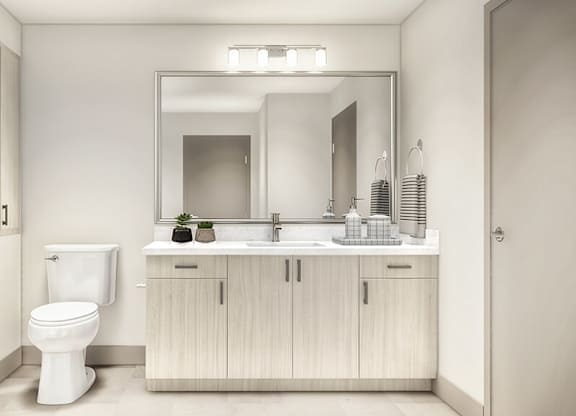 Rendering of model bathroom at Altitude Apartments in South San Francisco CA